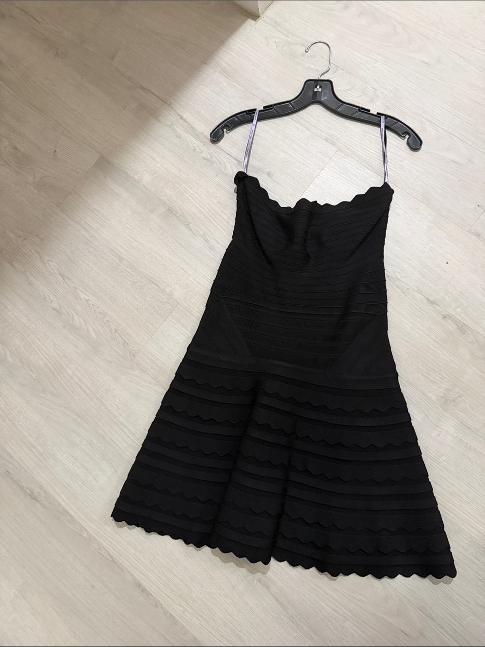 Herve Leger Black Scalloped Strap Mini Dress